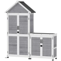 Outsunny Cobertizo de jardín y armario de almacenaje en madera con techo inclinado de asfalto, estantes y puertas con cerradura, Gris(m-7)