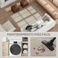 HOMCOM Alfombra Salón 120x160 cm Lavable en Lavadora Pelo Largo Estilo Moderno Tapete para Sala de Estar Dormitorio Crema(m-5)