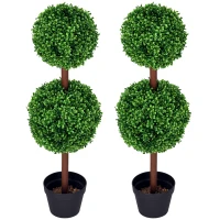 HOMCOM Conjunto de 2 árboles boj artificial doble bola con tronco y maceta incluidos - altura 90 cm Verde(m-6)
