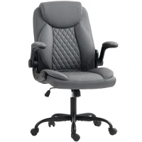 HOMCOM Silla de oficina, silla de escritorio ergonómica con reposabrazos abatibles, altura ajustable, función de balanceo, Gris(m-7)