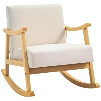 HOMCOM Mecedora de asiento acolchado con patas de madera - dim, 66x92x78 cm, Beige(m-6)