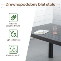 Outsunny Stół Tarasowy – Modny i Trwały, z Aluminium i Polidrewna, Czarny, 190x84,5x72 cm(m-5)