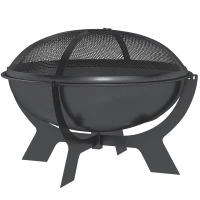 Outsunny Brasero 54x39cm de Metal Redondo con Protector de Chispas Gancho Brasero para Jardín, Balcón Negro(m-1)