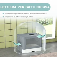PawHut Lettiera per Gatti Chiusa con Coperchio e Doppia Entrata, Cassetto Estraibile, Paletta e Spazzola, Grigio(m-8)
