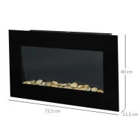HOMCOM Cheminée électrique murale 1000/2000 W, cheminée décorative avec effet flamme 7 couleurs réglables, 72,5x11,5x40cm, noir(m-3)