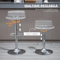 HOMCOM Set 2 Scaune de Bar cu Înălțime Reglabilă, Șezut Rotativ și Suport pentru Picioare, 39x39x67-87 cm, Transparent(m-5)
