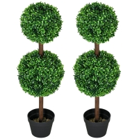 HOMCOM Conjunto de 2 árboles boj artificial doble bola con tronco y maceta incluidos - altura 90 cm Verde