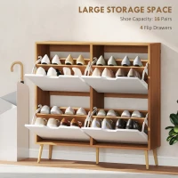 HOMCOM Shoe Storage Cabinet, 4 Flip Drawers, Shoe Organizer for 8-16 Pairs of Shoes, Natural(m-4)
