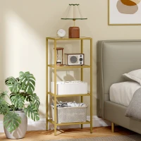 HOMCOM Etagère à 4 Niveaux Minimaliste en Métal et Verre Trempé, 40x30x96,5 cm, couleur Or(m-4)