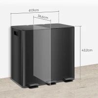 HOMCOM Cubo de basura con 3x15 litros de compartimentos, tapas desodorantes, protección contra huellas dactilares, cierre suave(m-3)