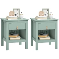 HOMCOM Lote de 2 mesitas de noche con cajón y compartimento abierto, 45x40x55 cm, verde(m-6)