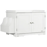PawHut Casa de arena para gatos diseño mueble escondite para arena 2 en 1 mesa auxiliar 2 puertas con tabique removible Blanco(m-6)