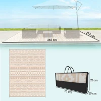 Outsunny Alfombra de exterior reversible 3,7x2,7 m, alfombra de suelo diseño geométrico en PP bolsa de transporte caqui y beige claro(m-3)