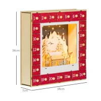 HOMCOM Calendario de Adviento LED, decoraciones navideñas en madera, 24 cajones para rellenar, decoración luminosa, Rojo(m-3)