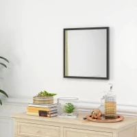 HOMCOM Espejo mural cuadrado 50x50 cm, marco de madera Negro, ideal para baño, sala de estar o dormitorio(m-2)