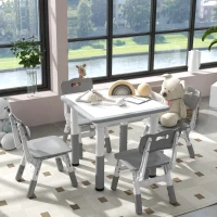 AIYAPLAY Conjunto 1 mesa y 4 sillas para niños con altura ajustable, set de 5 piezas, Gris(m-4)