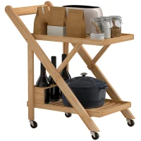 HOMCOM Carrito de cocina de bambú carrito de servicio plegable 2 bandejas 4 ruedas 3 compartimentos para vino 66x40x70 cm madera(m-6)
