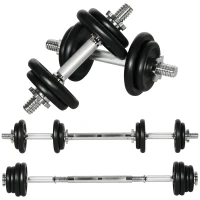 HOMCOM Set de Mancuernas Cortas y Largas 2 en 1 de 20 kg con 8 Discos de Pesas, Hierro Inoxidable, Negro, 95x16x16 cm(m-6)