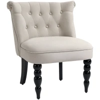 HOMCOM Sillón Relajante Vintage Butaca de Descanso Silla Tapizada Silla de Comedor Cubierta de Lino Estructura de Madera Beige+Negro(m-6)
