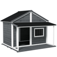 PawHut Hundehütte Outdoor-Hundehütte, incl, Terraza, resistente a la intemperie, 124x112x105 cm, Gris + Blanco