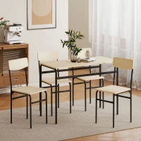 HOMCOM Set da Pranzo 5 Pezzi con Tavolo Rettangolare e 4 Sedie da Pranzo, in Legno e Metallo, Nero e color Legno(m-7)