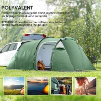 Outsunny Tente de camping familiale 2-3 personnes tente tunnel étanche légère ventilée facile à monter chambre salon 3 portes fenêtres 4,26 x 2,06 x 1,54 m fibre verre polyester PE vert(m-7)
