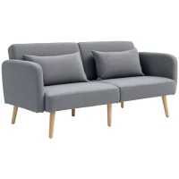 HOMCOM Sofá convertible 3 plazas diseño respaldo inclinable y reposabrazos ajustables tela efecto lino Gris(m-6)