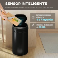 HOMCOM Cubo de Basura Cocina Automático 30 L Sensor Infrarrojo Cierre Automático Antihuellas Acero Inoxidable Negro(m-4)