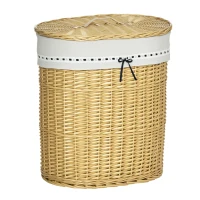 HOMCOM Cesta de la Ropa de Ratán con Tapa Recipiente de Ropa con Asa, Bolsa de Ropa Extraíble, Cestos de Ropa para Baño Lavandería(m-6)