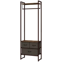 HOMCOM Perchero con 3 cajones de tela, estantes de almacenamiento y barra de suspensión, 58,5x30x178 cm, Marrón(m-7)