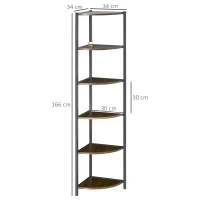 HOMCOM Estantería de esquina de 5 niveles biblioteca de esquina marco metálico estilo industrial - 34x34x166 cm Marrón Negro(m-3)