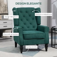 HOMCOM Poltrona per Salotto in Stile Francese con Seduta Imbottita e Cuscini, in Poliestere, 74x86x102 cm, Verde Scuro(m-4)