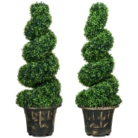 HOMCOM Árbol Artificial en Espiral de Boj, Set de 2 Plantas Artificiales, con Maceta, Altura de 90 cm, Verde(m-1)