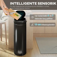 HOMCOM 50 Liter Sensor-Mülleimer mit Soft-Close-Funktion, berührungsfreier Abfalleimer aus Edelstahl für hygienische Küchen(m-4)