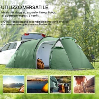 Outsunny Tenda da Campeggio 2-4 Posti con Telo Impermeabile e Porte con Cerniera, 426x206x15 cm, Verde Scuro(m-7)