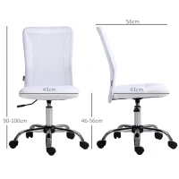 Vinsetto Silla de oficina ergonómica altura ajustable base cromada giratoria 360° revestimiento malla Blanco(m-3)