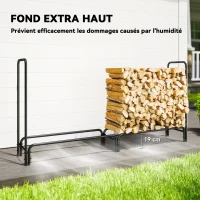 Outsunny Range buches extérieur, abri buches, avec housse en PE, base surélevée, pour extérieur, 200 x 36 x 99 cm, métal, noir(m-5)