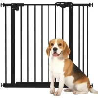 PawHut Puerta de Seguridad para Perros, Barrera Protectora, Barrera para Mascotas, Metal, Plástico, 74-87 cm, Negro(m-6)