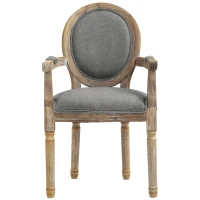 HOMCOM Silla de Comedor Sillón estilo Luis VI Madera maciza patinada y esculpida Tela de Lino Gris(m-7)