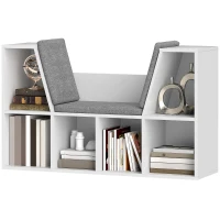 HOMCOM Estantería de libros con asiento, 6 estantes, acolchada, 105x30x63 cm, Blanco(m-7)