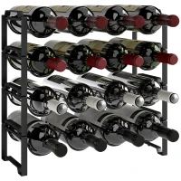 HOMCOM Estante de vino de 4 niveles, estante independiente para 16 botellas de vino, metal, Negro(m-6)
