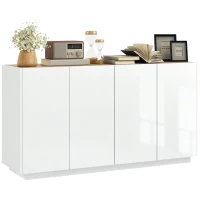 HOMCOM Buffet sala de estar buffet cocina 4 puertas de cierre suave y estantes ajustables 140x40x75 cm Blanco lacado(m-6)