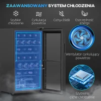 HOMCOM Mała Chłodziarka do Wina, Mini-Lodówka na 28 Butelki, 74 Litrów Pojemności, Drzwi ze Szkła, Oświetlenie LED, Ekran Dotykowy(m-5)