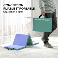 SPORTNOW Tapis de gymnastique pliable portable, tapis de sport épais en 4 parties avec poignées, 180 x 60 x 5 cm, vert et violet(m-5)