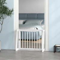 PawHut Barrera de seguridad para perros con 3 paneles retráctiles de 71 a 190 cm de ancho en madera - Blanco(m-5)