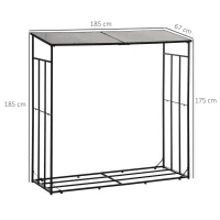 Outsunny Cobertizo de leña soporte para leña estante en metal y policarbonato 185x67x185 cm Negro(m-3)