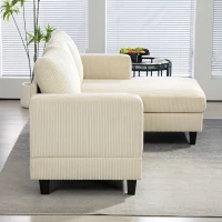 HOMCOM Sofá esquinero de terciopelo acanalado de 3 plazas con diván y cojines de muelles gruesos, 214 cm de ancho, beige(m-5)