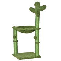 PawHut Árbol para gatos rascador en forma de cactus en sisal natural hamaca pompon colgante - 40x40x96 cm Verde(m-7)
