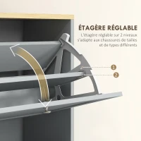 HOMCOM Meuble à chaussures 18 paires, armoire à chaussures avec 3 tiroirs rabattables, étagères réglables, 60x23,5x115cm, gris(m-5)