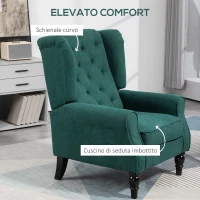HOMCOM Poltrona per Salotto in Stile Francese con Seduta Imbottita e Cuscini, in Poliestere, 74x86x102 cm, Verde Scuro(m-5)